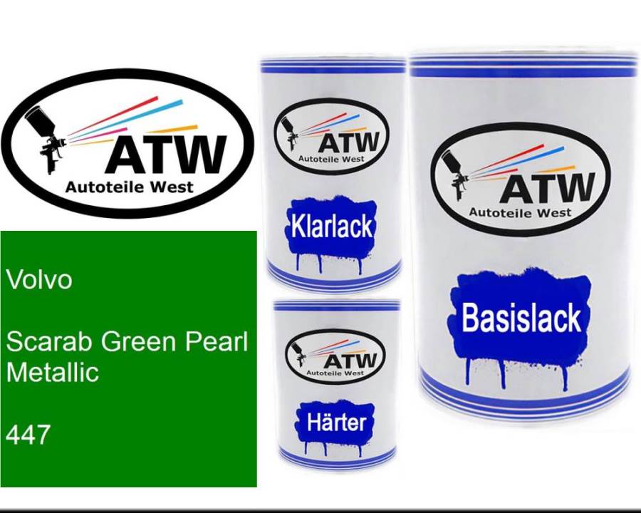 Volvo, Scarab Green Pearl Metallic, 447: 500ml Lackdose + 500ml Klarlack + 250ml Härter - Set, von ATW Autoteile West.